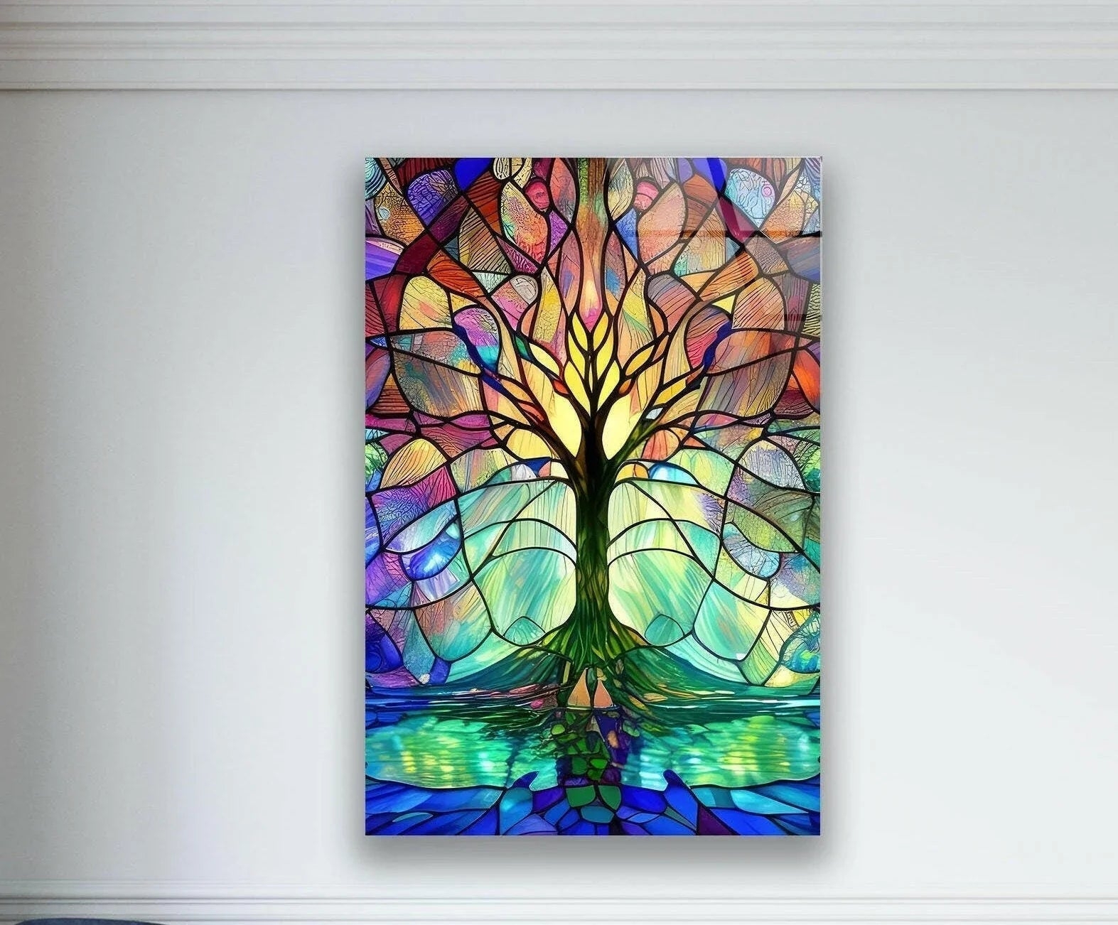 Wall Art Stained Glass Style Tree of Life Panel
