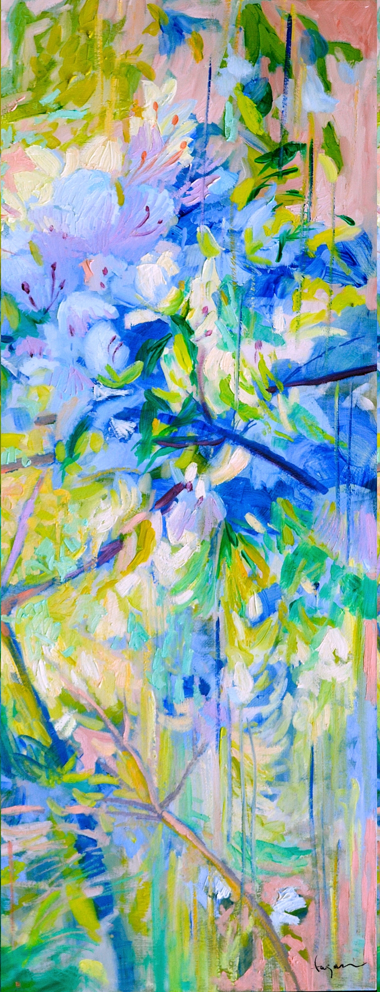 Wall Art Tall Vertical Format with Expressive Floral Brushstrokes