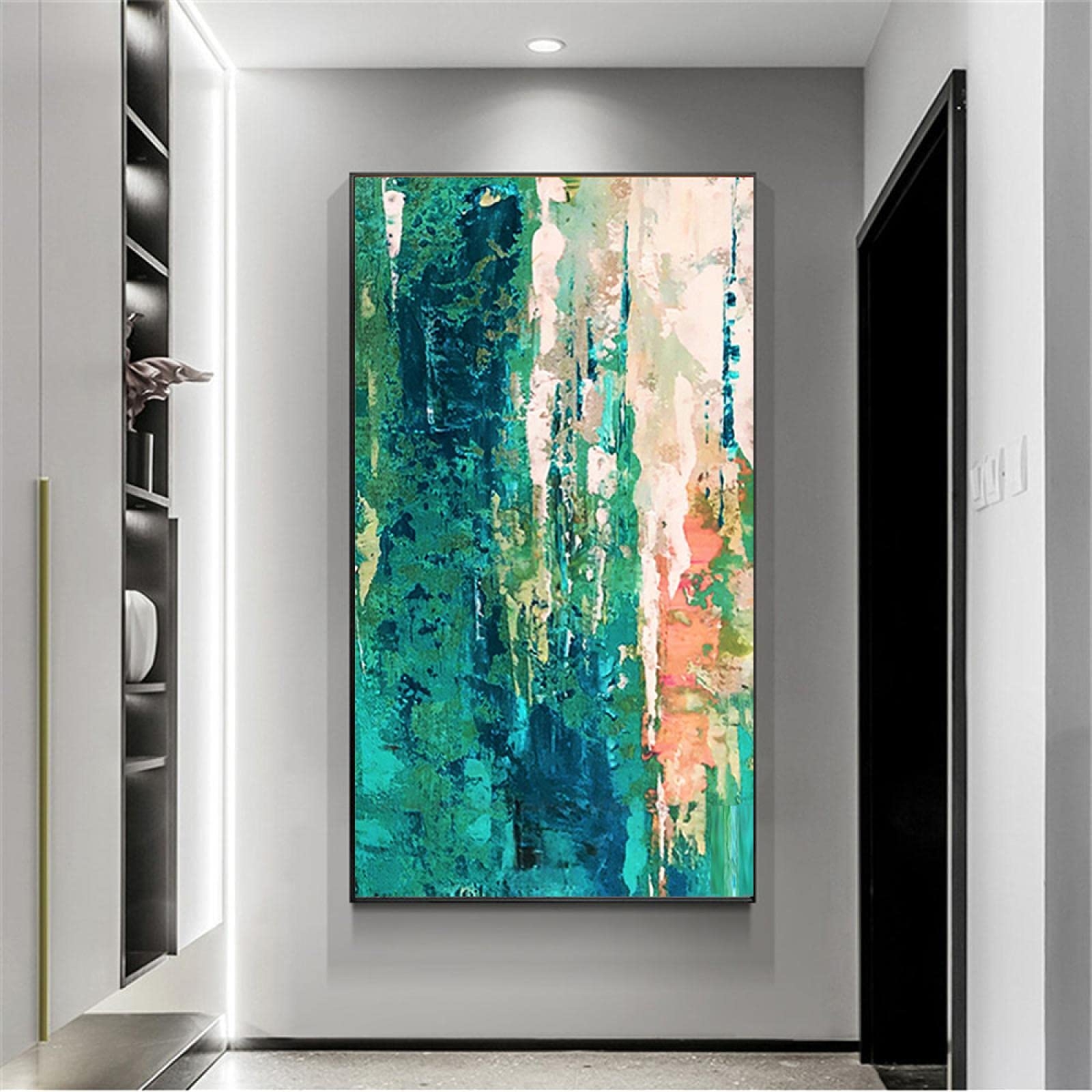Wall Art Textured Emerald Canvas with Oversized Vertical Scale