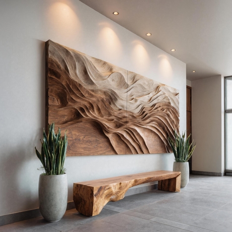 Wall Art Undulating Waves Oversized Relief Wood Panel
