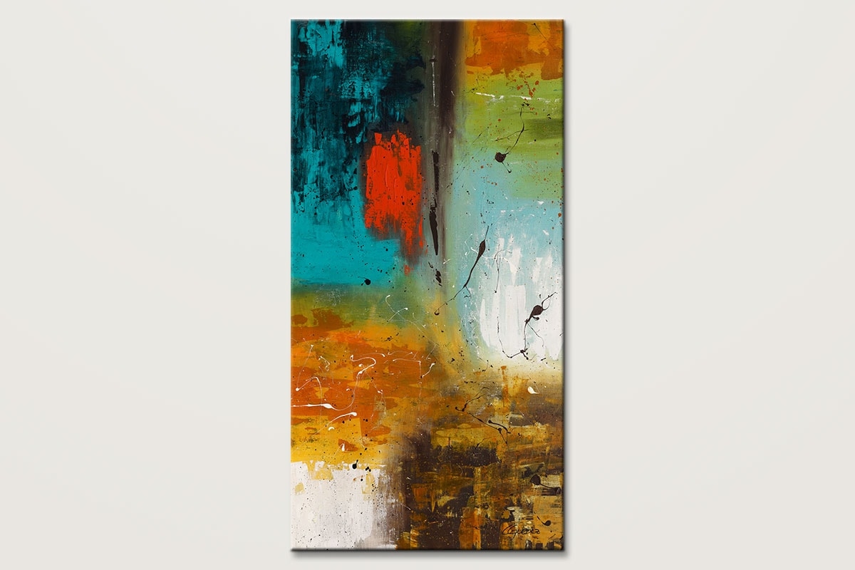 Wall Art Vertical Landmarks with Textured Teal Orange Contrast