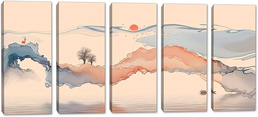 Wall Art Watercolor Ink Wash Faded Orange Wall Decor Set