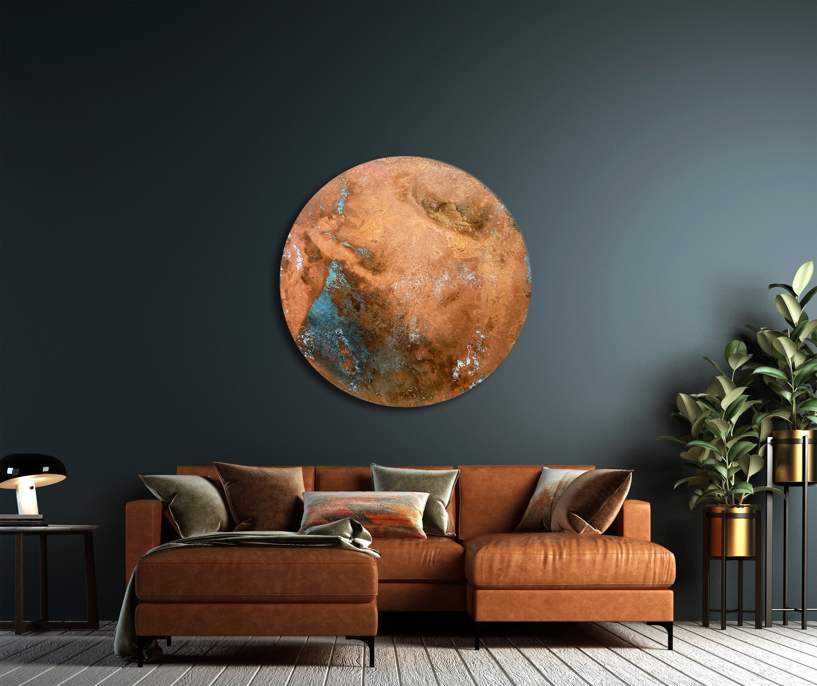 Wall Art with Blue Patina for Moody Teal Room Inspiration