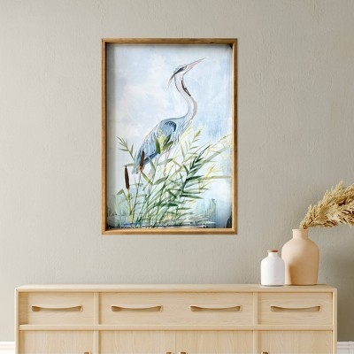 Wall Art with Heron Motif in Watercolor Marsh Style
