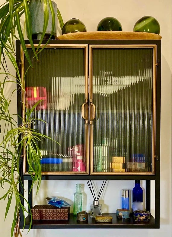 Wall Cabinet with Brass Trimmed Frame Kitchen Organizer
