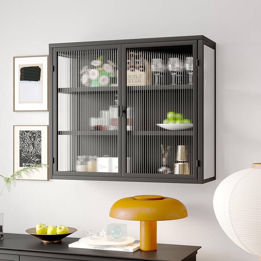Wall Cabinet with Reeded Side Panels Ribbed Cupboard