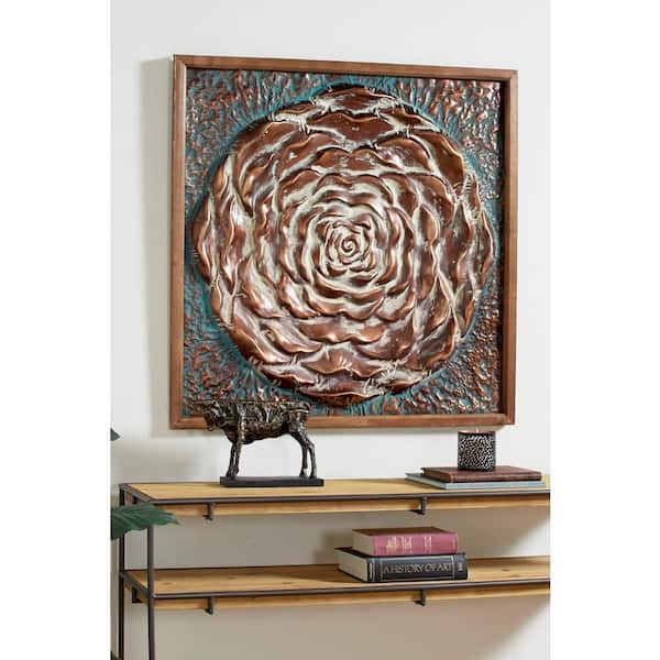 Wall Decor 3D Relief Rose Aqua Metal Wall Sculpture