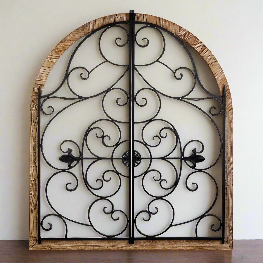Wall Decor Cathedral Arch Scrolled Metalwork Wood Frame