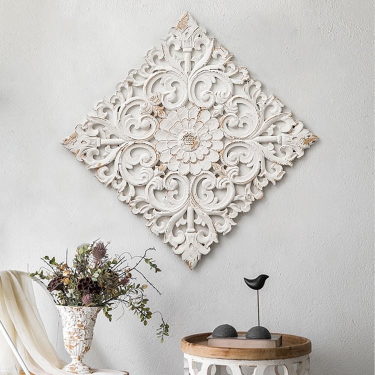Wall Decor Floral Medallion Carved wood wall medallion