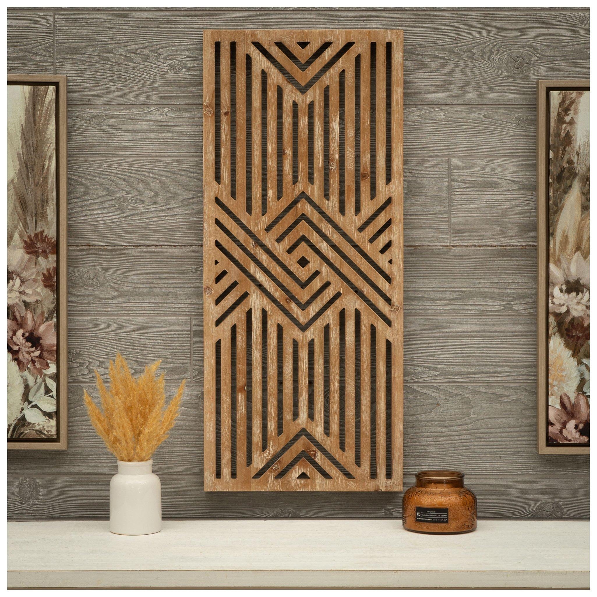 Wall Decor Geometric Cutout Vertical Slat Wall Art