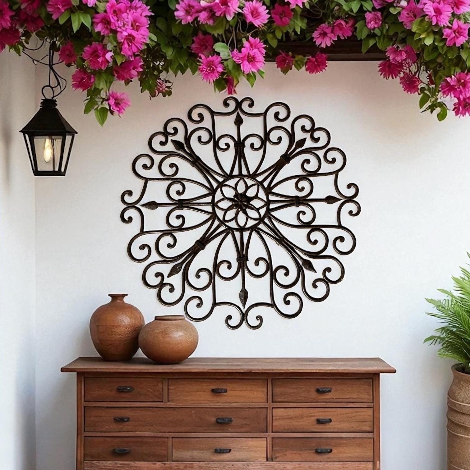 Wall Decor Hand Forged Metal Medallion With Radial Spokes