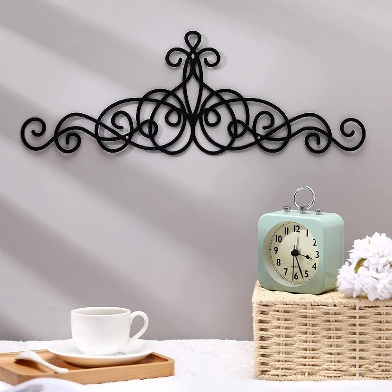 Wall Decor Matte Black Metal Filigree Symmetrical Art