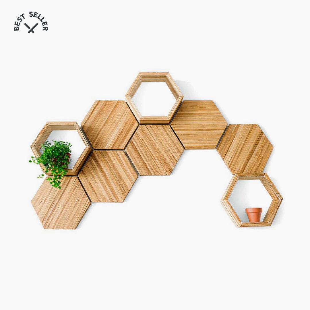 Wall Decor Set Linear Grain Pattern Honeycomb Wood Wall Art