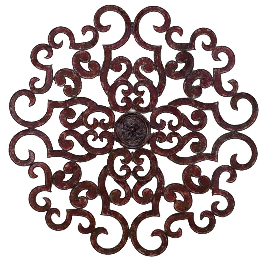 Wall Grill Distressed Brown Radial Symmetry Scrollwork
