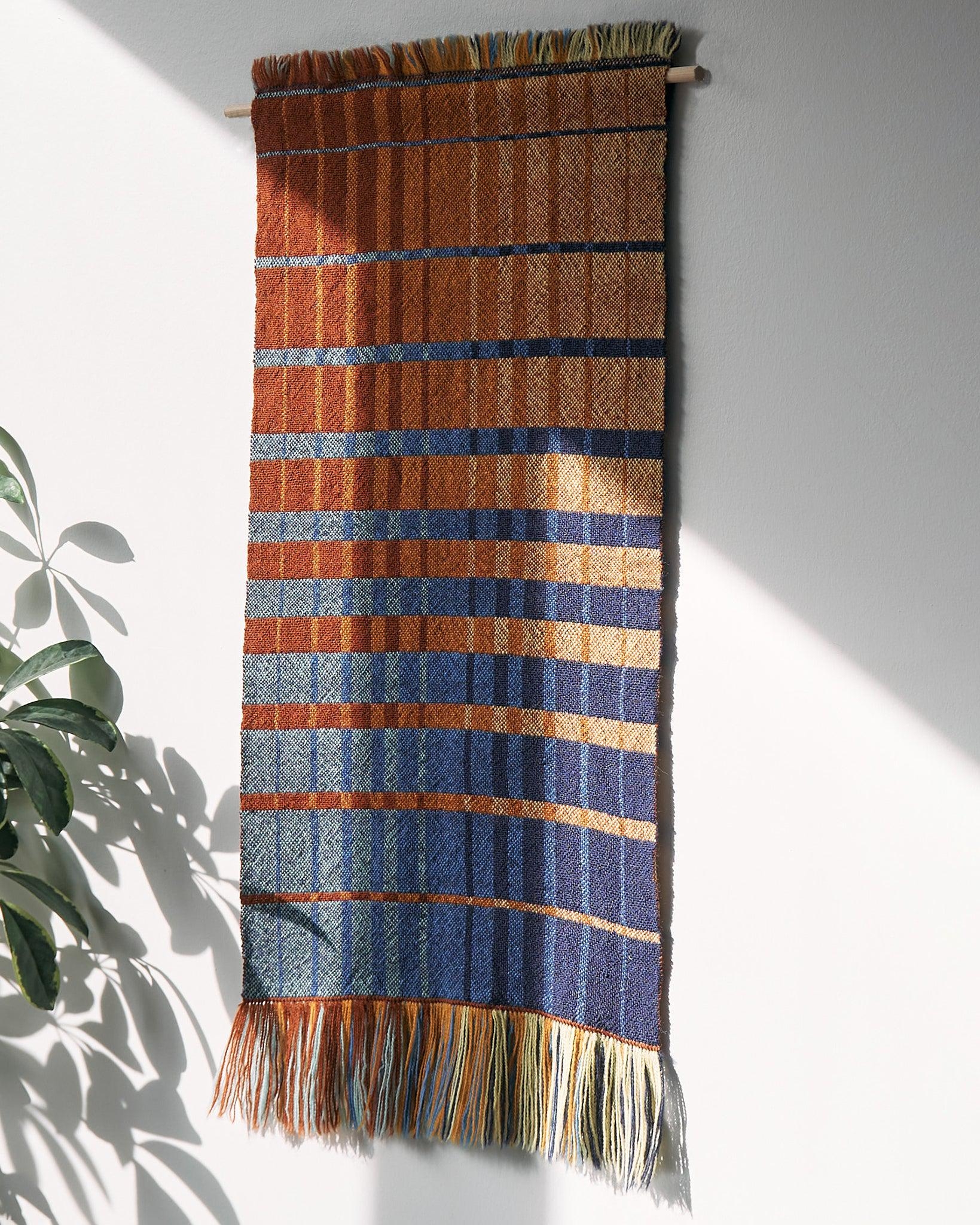 Wall Hanging: Narrow Silhouette Indigo Rust Gradient Weaving