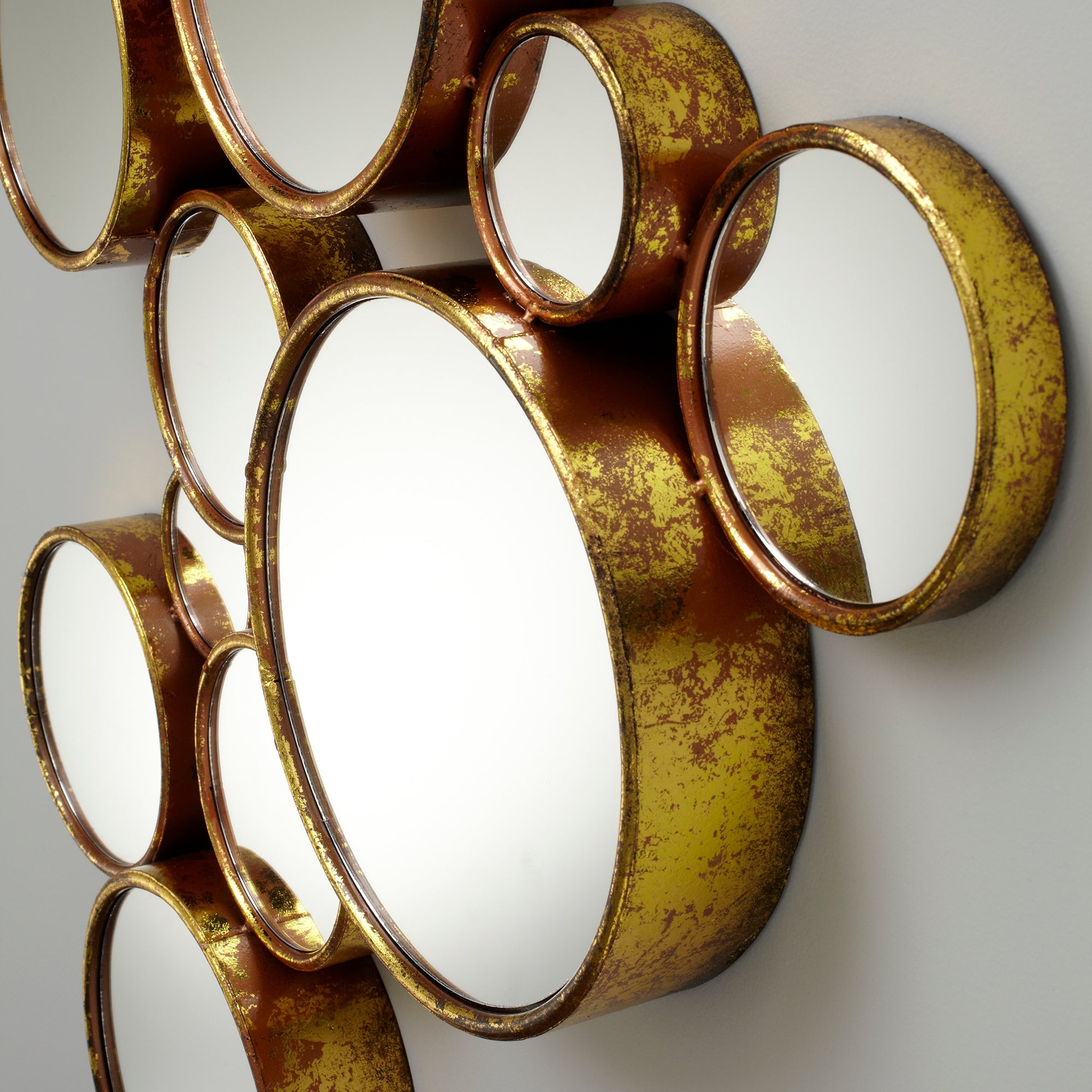 Wall Mirror Antique Gold Distressed Deep Cylinder Frames