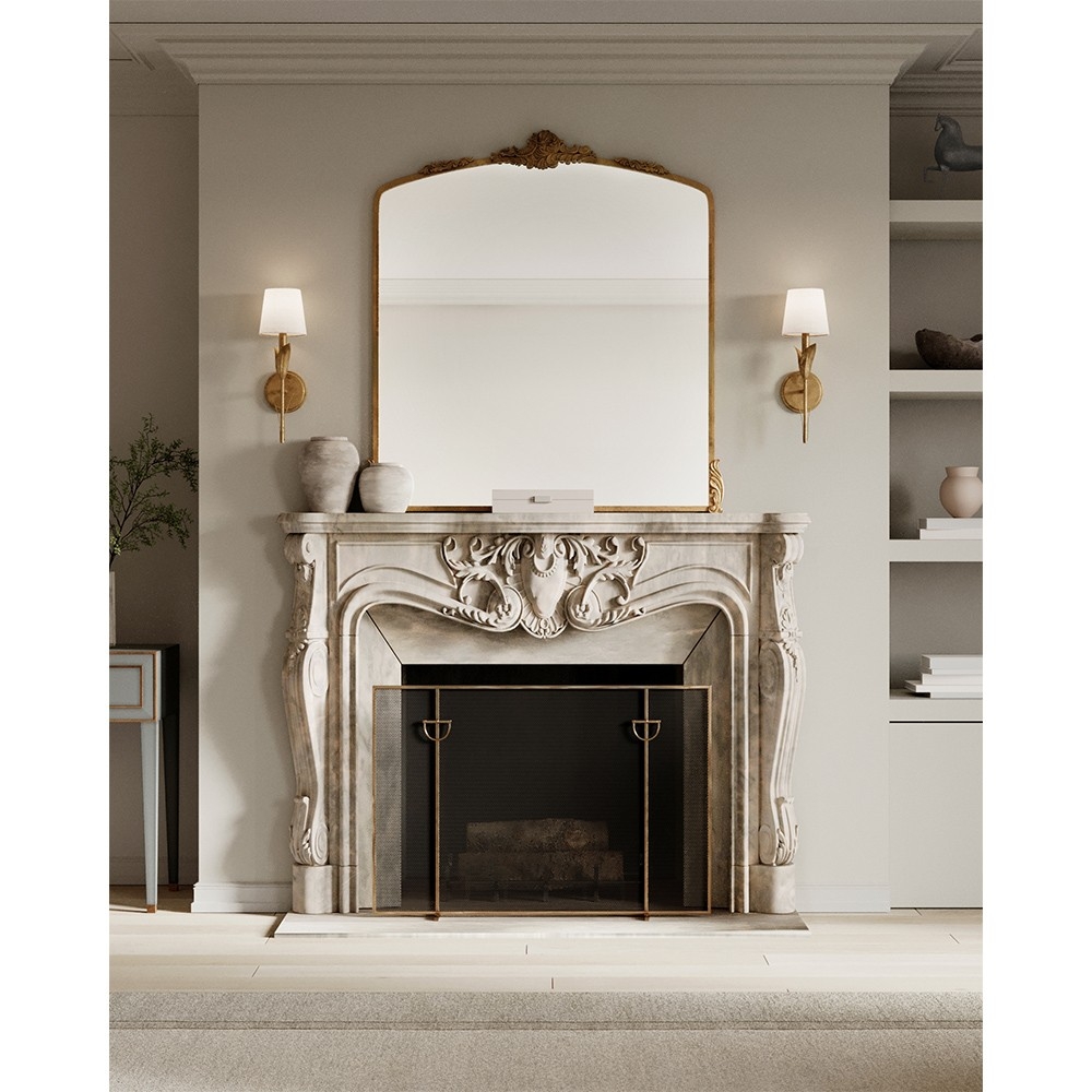 Wall Mirror Arched Silhouette Ornate Crest Antique Gold Mirror