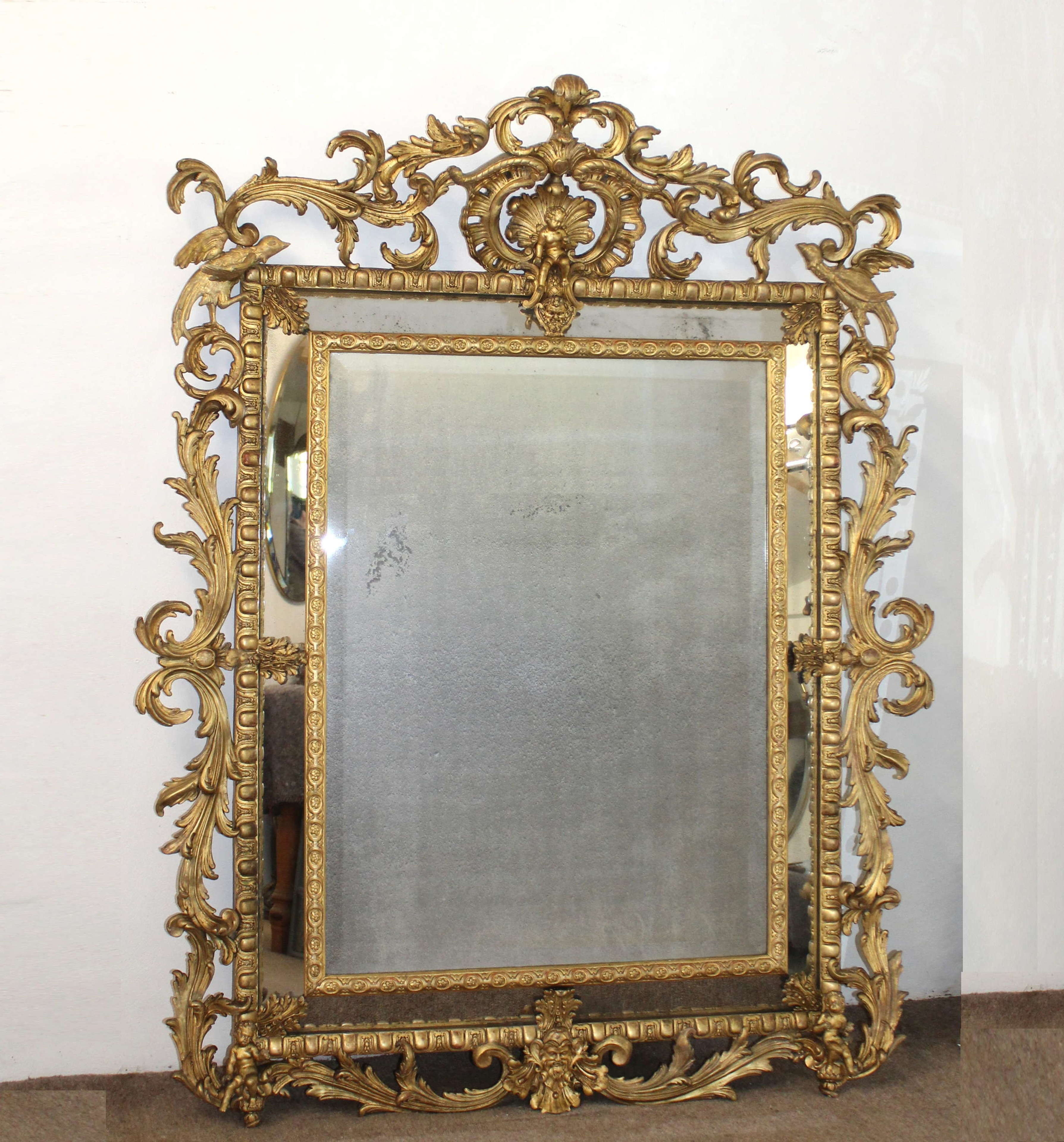 Wall Mirror Cherub Crest Bird Motif Large Ornate Gold Mirror