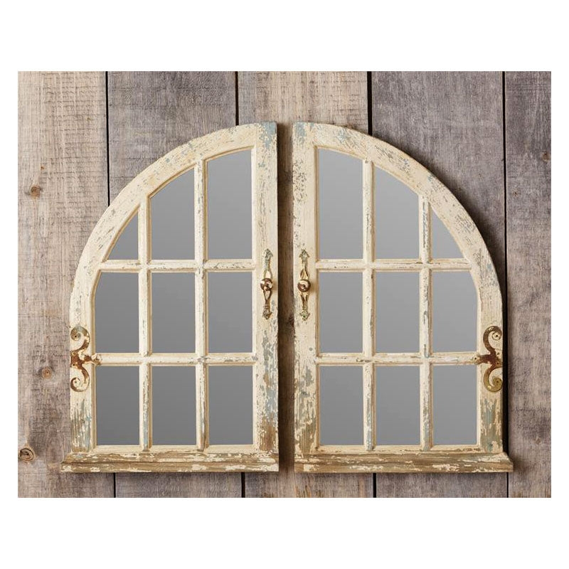 Wall Mirror: Decorative Hinges Weathered Grey Window Pane Set