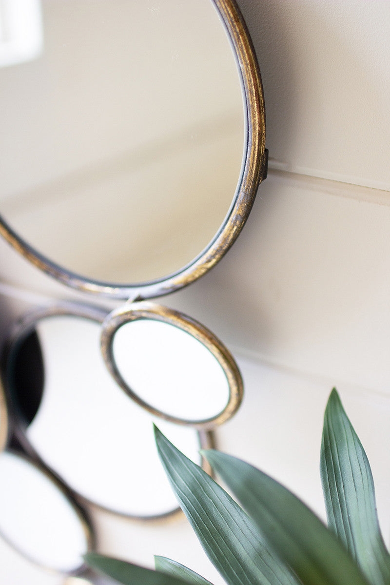 Wall Mirror Distressed Gold Clustered Circles Art