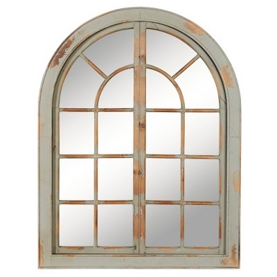 Wall Mirror: Distressed Gray Finish Cathedral Window Pane Decor