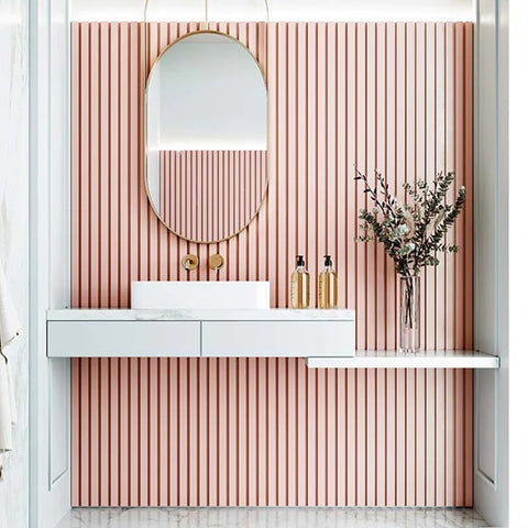 Wall Mirror: Dusty Pink Slats Modern Oval Gold Mirror