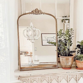 Wall Mirror French Country Arched Ornate Filigree Beaded Edge