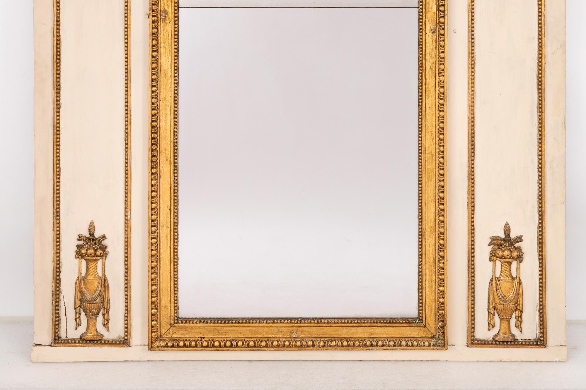 Wall Mirror: Gilt Gesso Urns Antique Gustavian Panelling