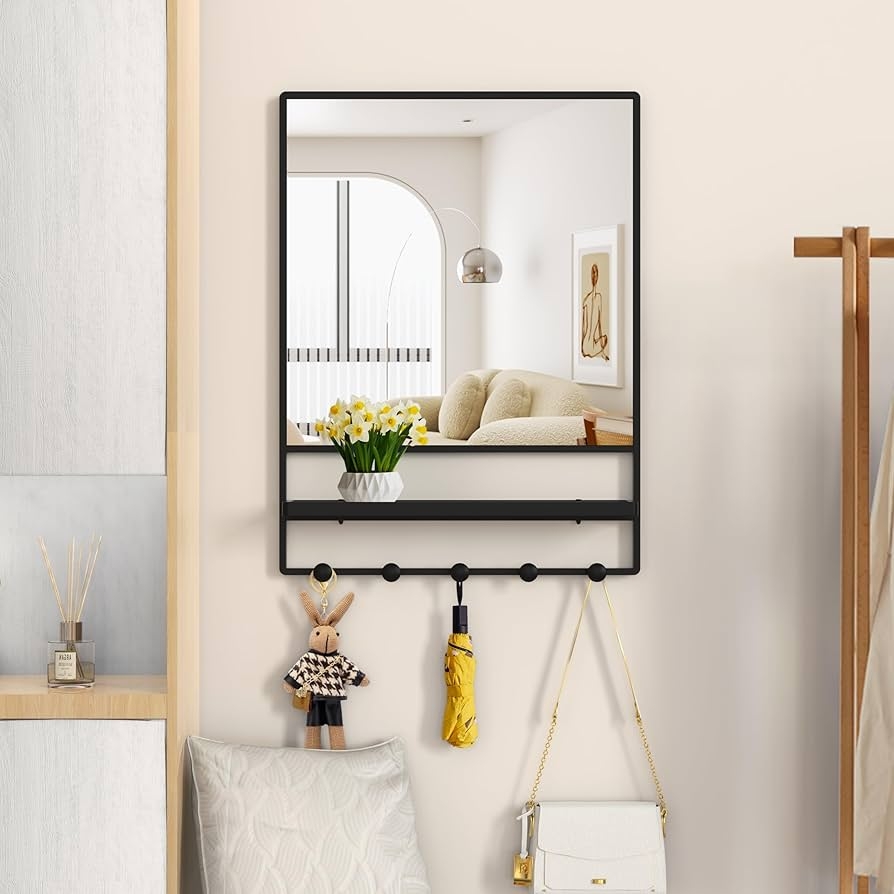 Mirror With Shelf And Hooks