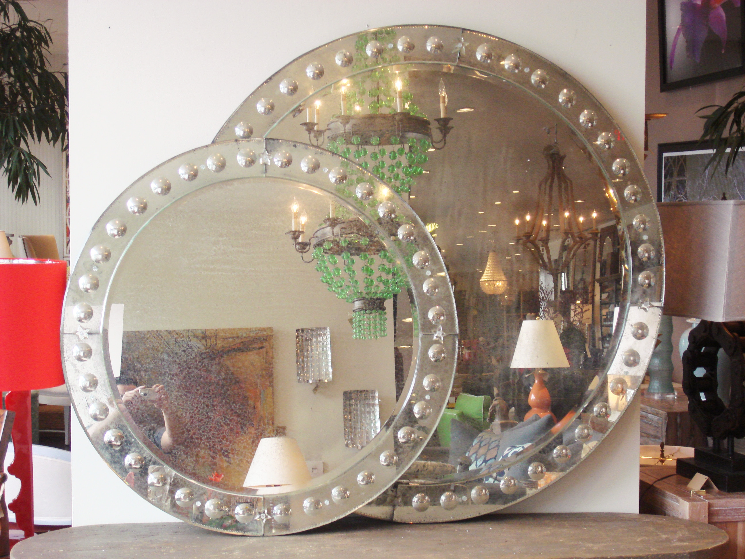 Wall Mirror Mercury Foxed Round Bubble Frame Set