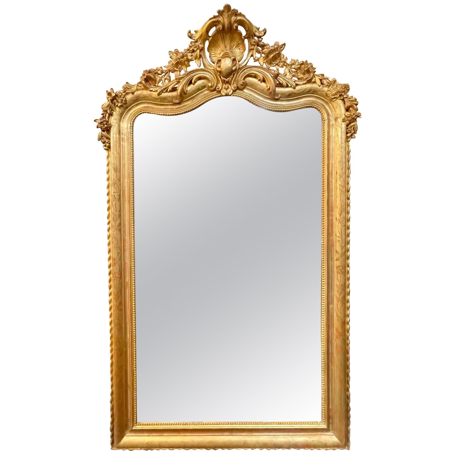 Wall Mirror Ornate Shell Crest Etched Louis Philippe Design