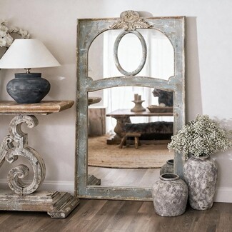 Wall Mirror Oval Center Pane Distressed Blue Farmhouse Mirror