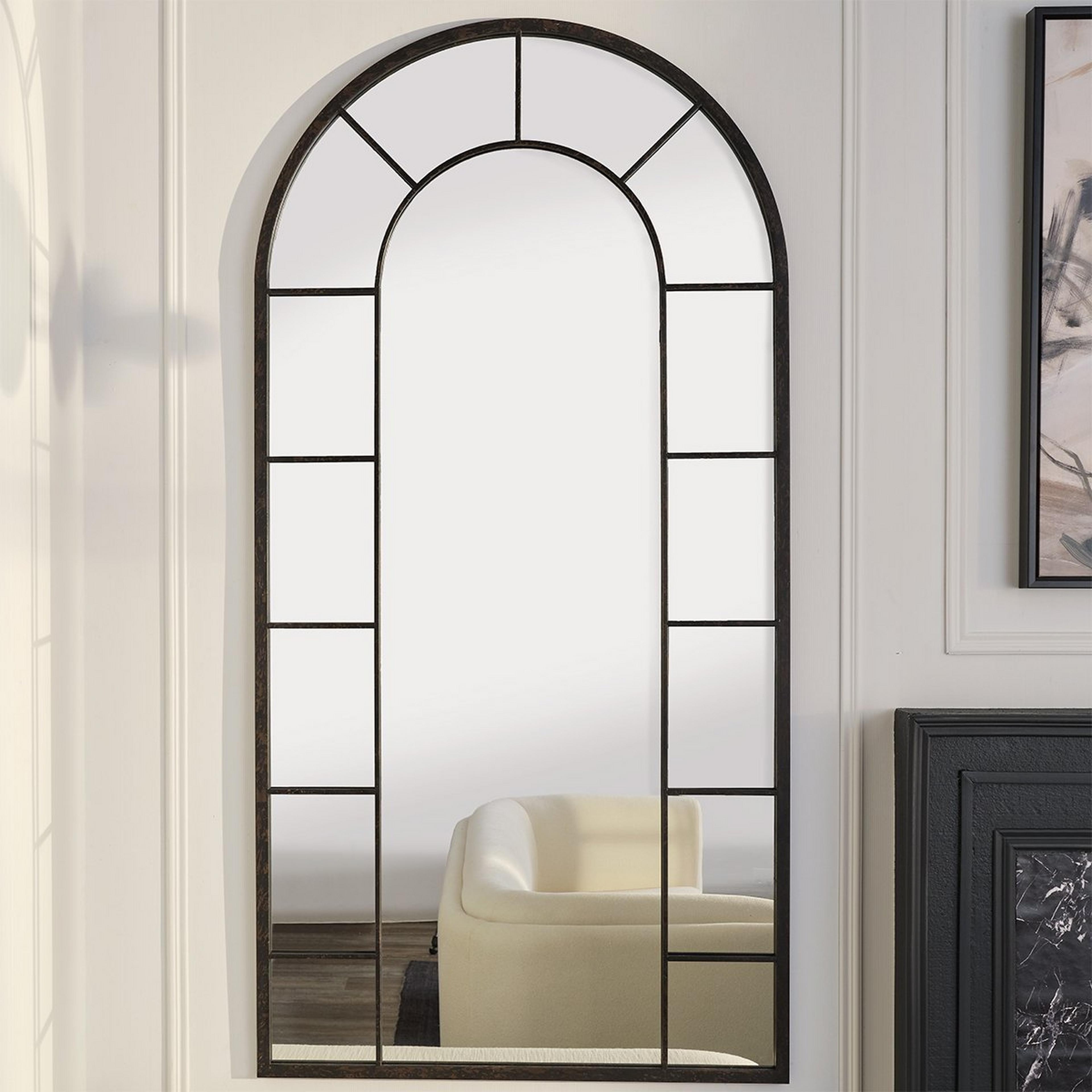 Wall Mirror: Oversized Distressed Black Industrial Chic Arch