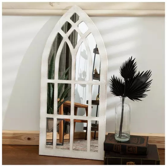 Wall Mirror: Pointed Top Gothic Antique White Window Pane