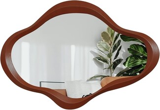 Wall Mirror: Reddish Brown Cloud Asymmetrical Wood Frame