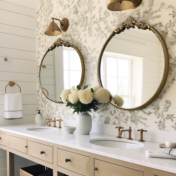 Wall Mirror Round Ornate Filigree Metallic Bathroom Decor
