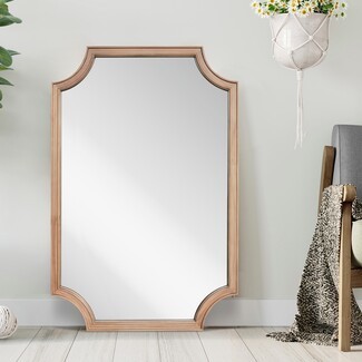 Wall Mirror Scalloped Corners Light Wood Floor Leaning Mirror