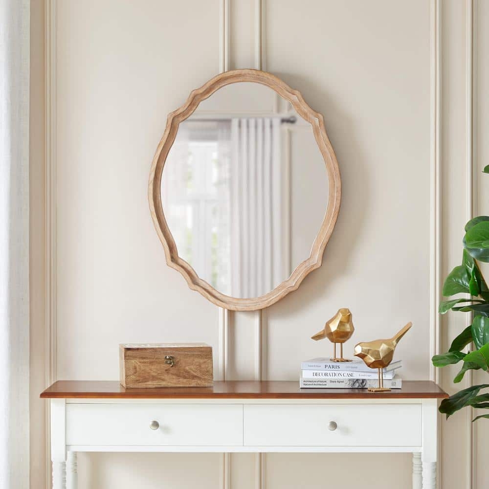 Wall Mirror Scalloped Edge Oval Shape French Country Wood