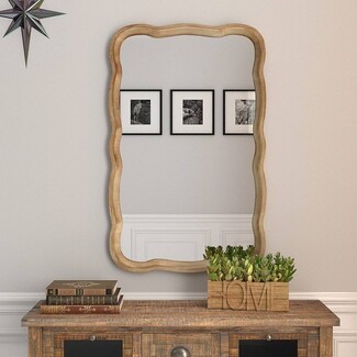 Wall Mirror Scalloped Edge Wavy Frame Distressed Wood Decor