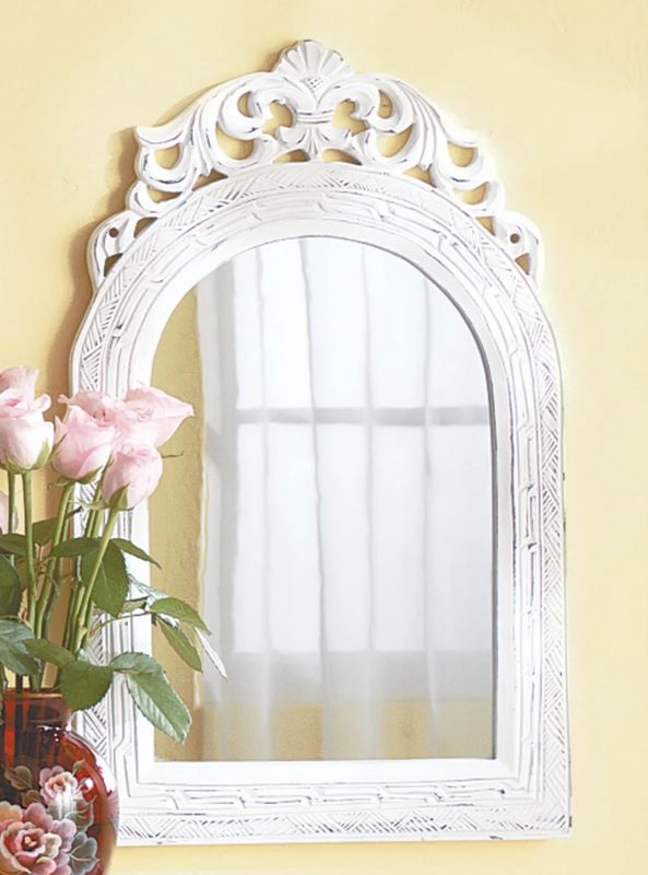 Wall Mirror Scrollwork Pediment Textured Frame White Mirror