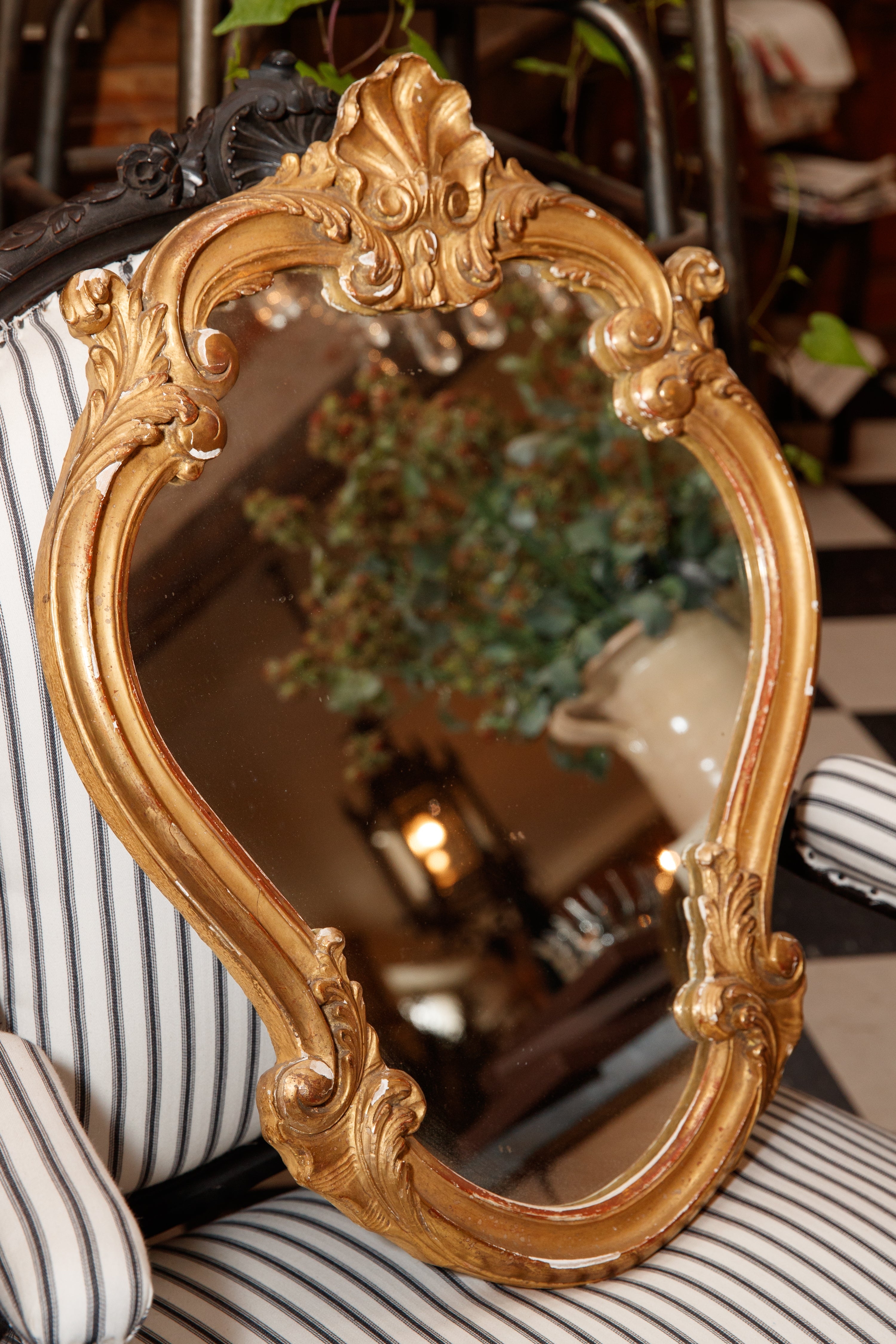 Wall Mirror Shell Crest Cartouche Shape Gilded French Accent