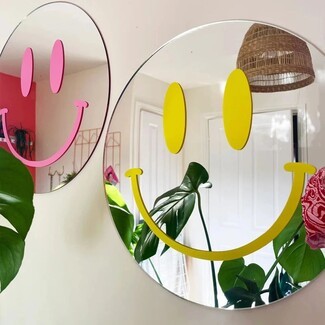 Wall Mirror: Smiley Face Graphic Round Funky Pop Art