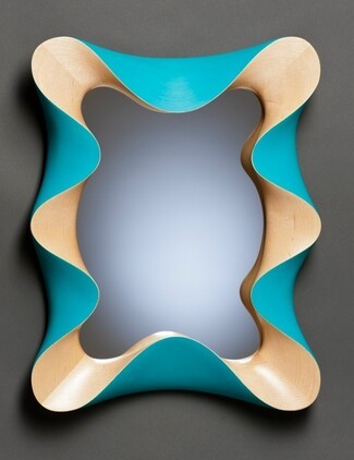 Wall Mirror: Undulating Ribbon Frame Turquoise Maple