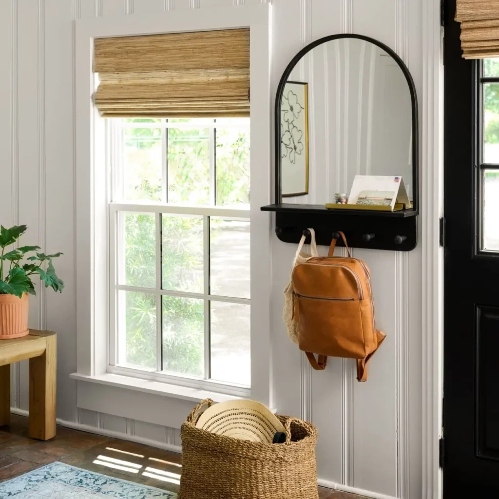 Wall Mirror Unit: Arched Top, Matte Black Utility Hooks