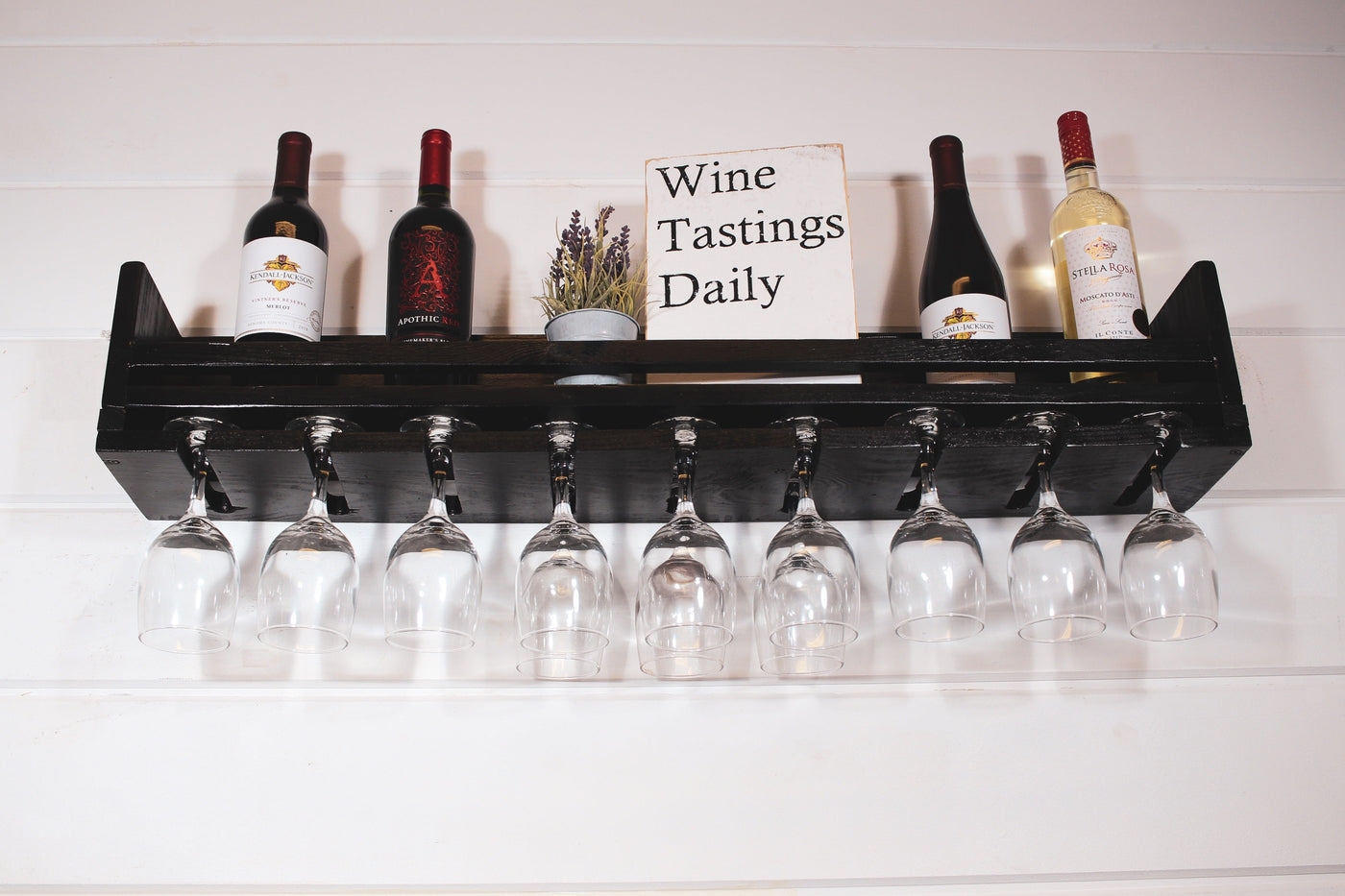 Wall Mounted Charcoal Wine Rack Matte Black Wine Shelf