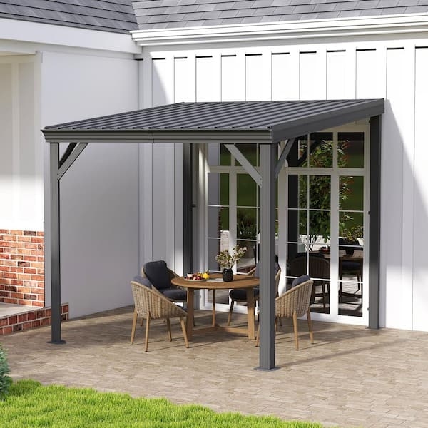 Wall Mounted Gazebo Sloping Steel Roof Contemporary Charcoal Gray
