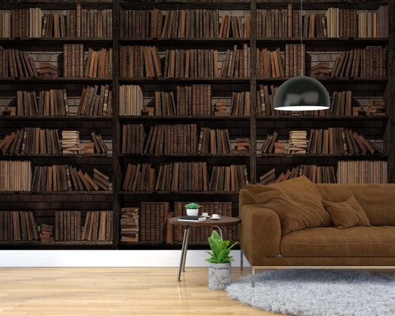 Wall Mural: 3D Bookshelf Effect Vintage Library Wallpaper