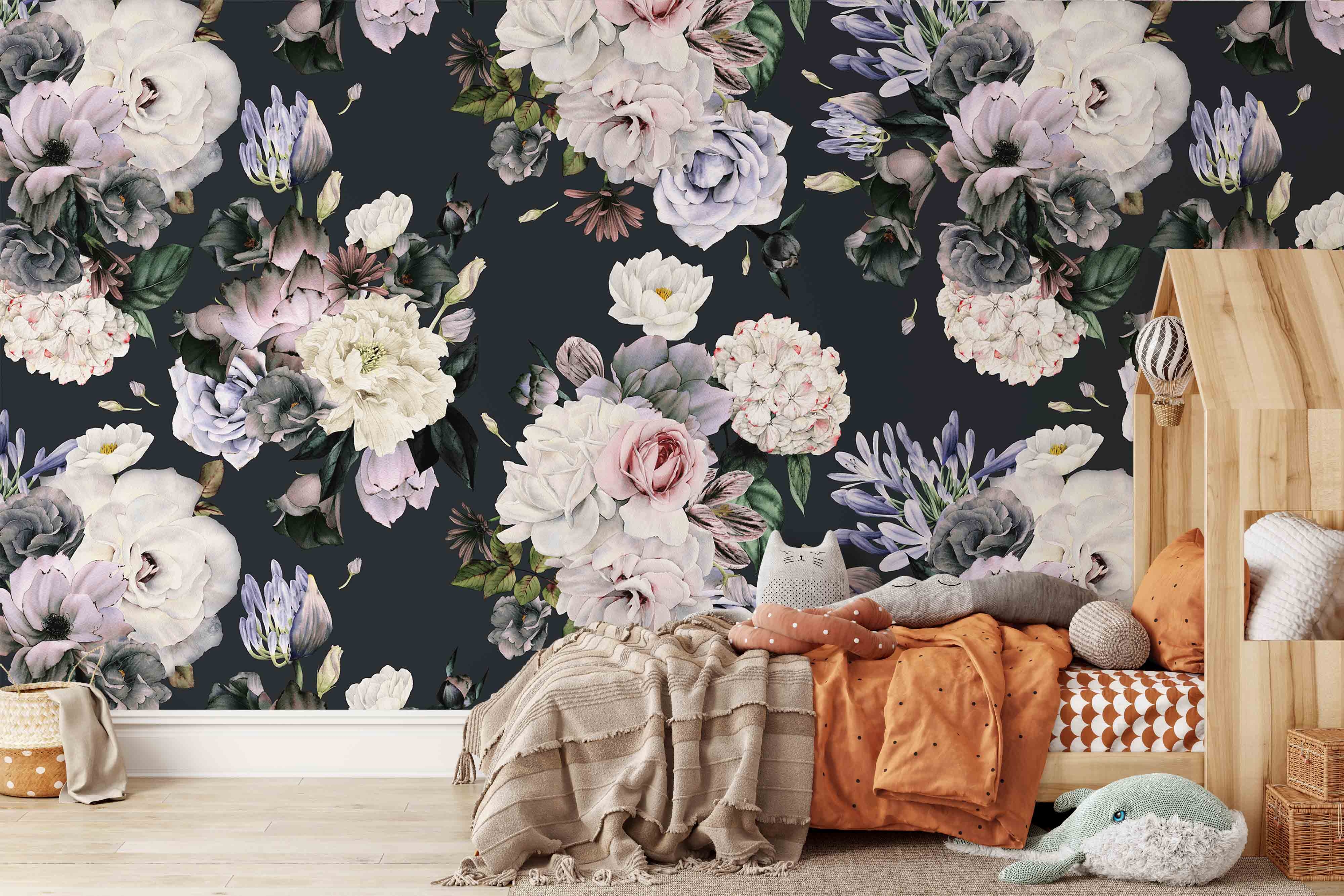 Wall Mural: Charcoal Floral Backdrop Nursery Art Design