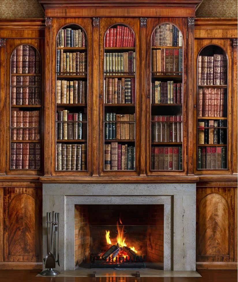 Wall Mural: Faux Fireplace Bookcase Fireplace Backdrop