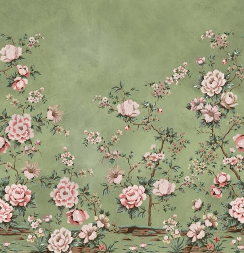 Wall Mural: Sage Green Backdrop Blush Peony Floral Pattern